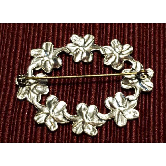 Vintage Unsigned Sterling Silver Oval Floral Metal Brooch/Pin - Picture 2 of 6